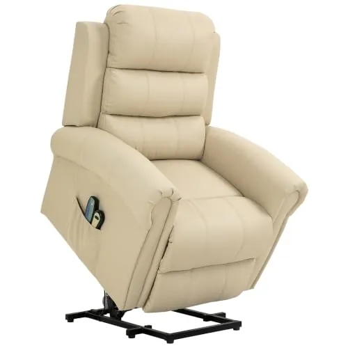 HOMCOM Sillón Relax Reclinable Eléctrico Levanta Personas Masaje Crema