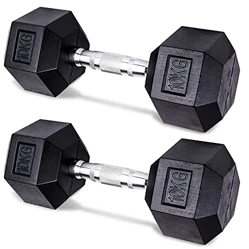 unycos - Mancuernas y Pesas Antideslizantes con Revestimiento de Caucho y Empuñadura Cromada, Disponibles de 10 kg con Diseño Anti-Rodadura, Entrenamiento de Fuerza/Fitness (2 und; 10 kg)