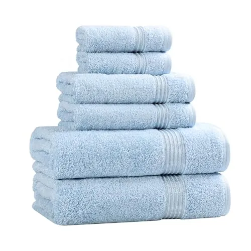 Superior Juego de Toallas de algodón Egipcio de 6 Piezas, 2 Toallas de baño, 2 Toallas faciales y 2 Toallas de Mano, Color Azul Claro