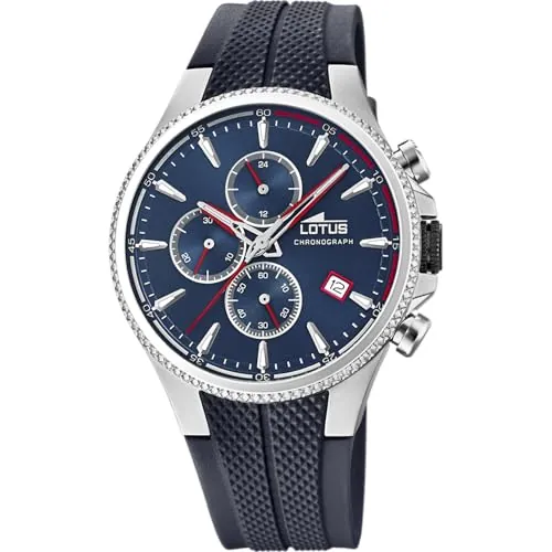 LOTUS Reloj Hombre Analógico de Caucho Azul - Movimiento de Cuarzo Reloj Deportivo Hombre - Cronógrafo - Calendario - Cristal Mineral de Alta Resistencia - Resistente al Agua 5 ATM 18621/1 Color