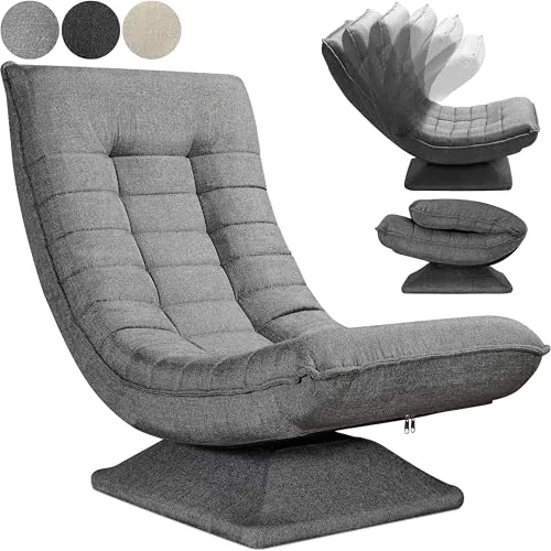 CASARIA Sillón Relax Giratorio Respaldo Ajustable Gris | 360°, Carga 150Kg, Suave Acolchado, Egonómico, Manual, Base, Funda Poliéster, Plegable, Resistente, 60x105x87 cm