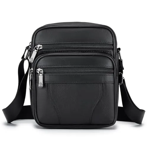 BAGZY - Bolso bandolera para hombre, de piel Veritable, pequeño bandolera, para hombre, bolso, bandolera, bolsos, negocios, mochilas, usadas, traves, bolsas de mano, viaje, Negro 103, 19 x 23 x 8 cm,