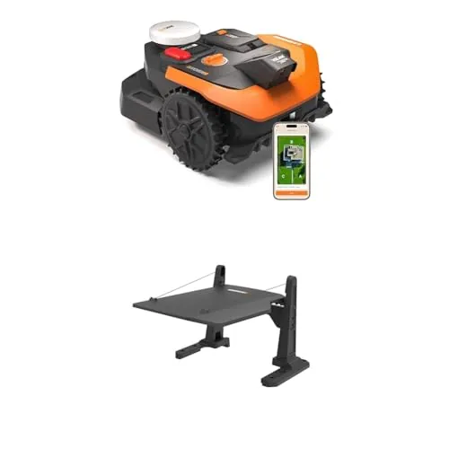 Worx Landroid Vision Cloud WR303E 2WD Robot Cortacésped con Garaje, Sin Cable Perimetral, hasta 300 m², Evitación de Obstáculos con IA, Navegación VSLAM + RTK Cloud, Mapeo Automático, Control por App