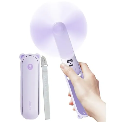 JISULIFE Ventilador portátil de 4500 mAh con hasta 37 horas de autonomía, ventilador personal plegable, mini recargable, silencioso, violeta