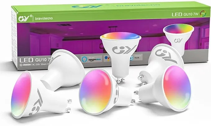 GY Bombilla LED Inteligente GU10 Compatible con Alexa/Google Home, 7W 500LM GU10, 2700K-6500K Luces Cálidas/Frías & RGB Regulable,Control de Voz, 6 Paquete