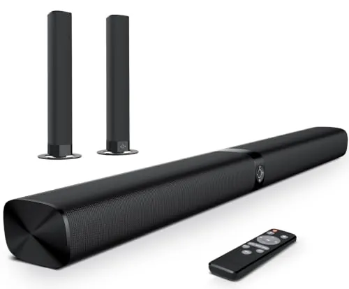 GarageRock Barra de Sonido TV, 2 en 1 Soundbar Divisible con Voice Boost, Barra de Sonido con Sonido Envolvente para Home Cinema, Bluetooth 5.3, 3 Modos de Ecualización, Conexión ARC/Óptico/Aux, 1pcs