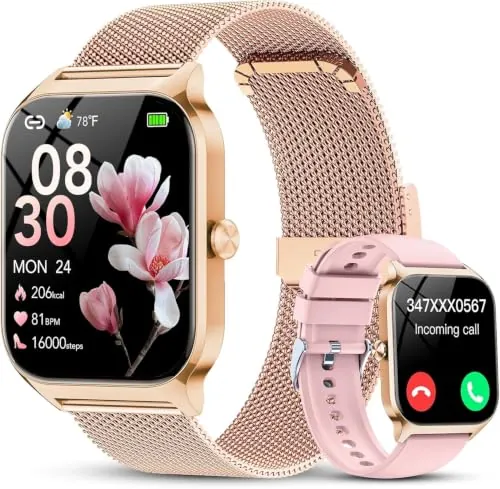 Reloj Inteligente Mujer con Llamadas Bluetooth Asistente IA, Whatsapp Notificaciones,1.85" Smartwatch Mujer con Pulsómetro/SpO2/Estrés/Monitor de Sueño,120+Modos Deportes para iPhone Android,2 Correas