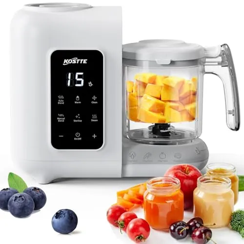 KOSTTE Robot Cocina Bebe 6 en 1, Multifunción Procesador de Alimentos Bebe, Limpieza Automática, Esterilizado, Recalentar, Descongela, Comida variada para tu bebé