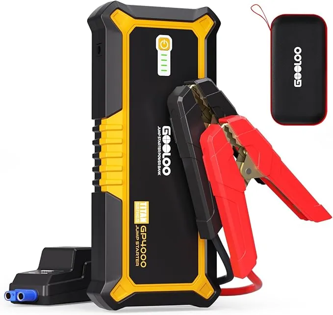 GOOLOO 4000A Arrancador De Coches (Todo Gas, hasta 10.0L Motor Diésel) SuperSafe 12V Lithium Arrancador De Baterias De Coche, Banco De Energía Portátil con Carga Rápida USB Y Puerto Tipo C