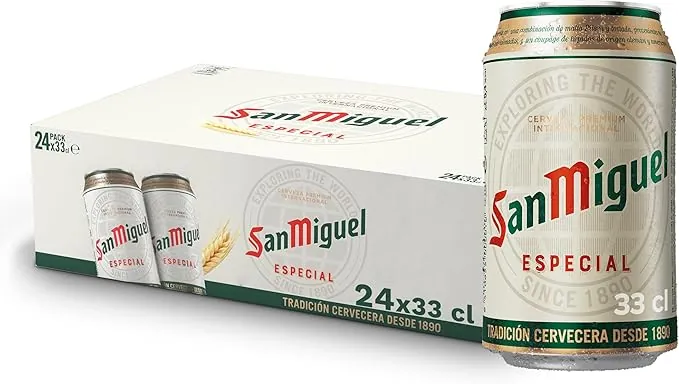 San Miguel Especial Lager, Pack 24 Latas x 33cl, Cerveza Premium Española, Calidad Tradicional y Sabor Refrescante, 5.4% Volumen de Alcohol
