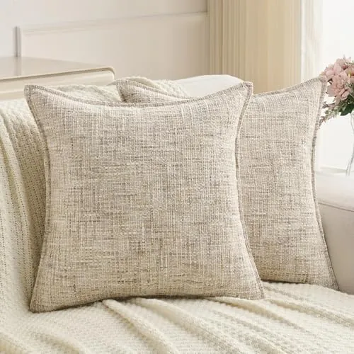 FUTEI Fundas de Cojín 45x45 cm de Chenilla Suave Juego de 2 Beige | Chenilla efecto tweed, reverso de terciopelo sedoso, antibolitas, cremallera oculta, deco sofá salón dormitorio, sin relleno
