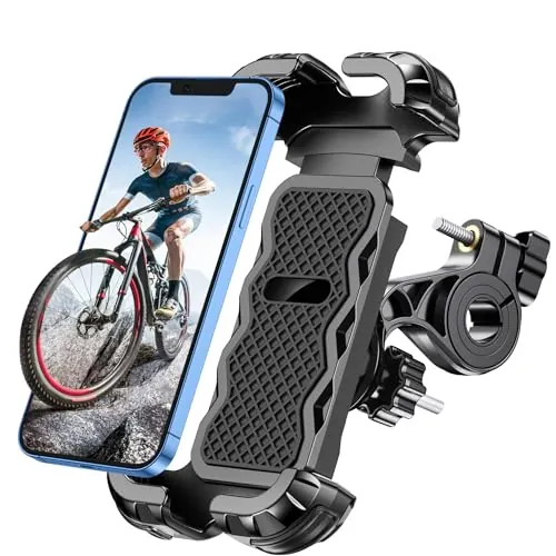 Glangeh Soporte Movil Bicicleta Universal, 360° Rotación Soporte Movil Moto para Manillar, Anti Vibración y Cierre Seguro Soporte Móvil Moto Compatible con iPhone y Otro 4.7-6.8" Móvil