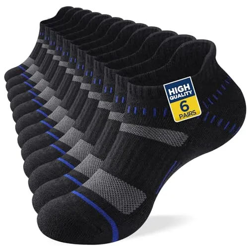 Niofind Calcetines Hombre Deporte 6 Pares, Cortos Amortiguados Unisex, Algodón Transpirable Secado Rápido, Running Caminar Senderismo, Negro