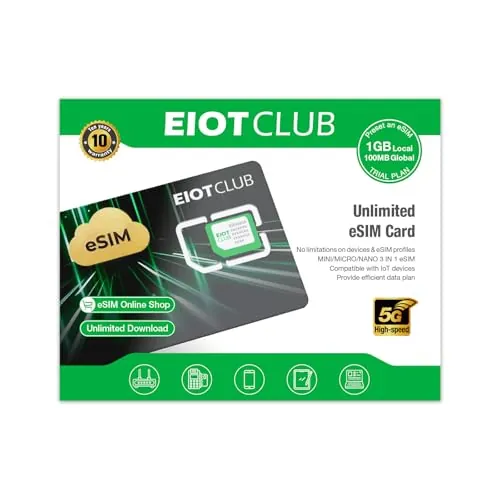 EIOTCLUB Tarjeta eSIM para Smartphones Android, perfiles de Descarga ilimitada, Roaming de Datos en 33 países de la UE y más de 200 países en Todo el Mundo