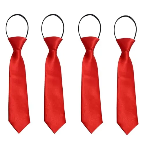 FUIPVGI 4 Piezas Corbata para Niños con Banda Elástica Flexible, Corbata Pre-atada con Aire de Seda y con Elástico Brillado, Corbatas Escolares para Niños Niña Escolar Uniforme Boda Fiesta (Rojo)
