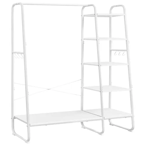 VASAGLE Burro Perchero con Zapatero, 5 Estantes de Almacenamiento | 6 Ganchos Laterales, Dormitorio, Sala de Estar, Pasillo, Blanco Mate y Blanco Nube, Colección COLTEN RGR116W02