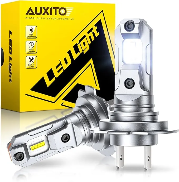 AUXITO Bombilla H7 LED - 600% Más Luminosa, Blanco Deslumbrante 6500K, Tamaño 1:1 Halógeno, Instalación Plug & Play, Vida Útil 60 000 Horas, Paquete de 2