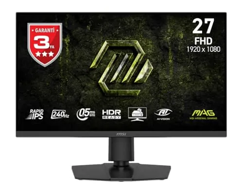 MSI mag 272PF X24 Monitor Gaming de 27" FHD, 1920 x 1080 Rapid IPS, 240 Hz, 0,5 ms, Compatible con HDR, protección Ocular, HDMI 2.0b, DP 1.2a, inclinación/Altura Ajustables, Montaje Vesa, Negro