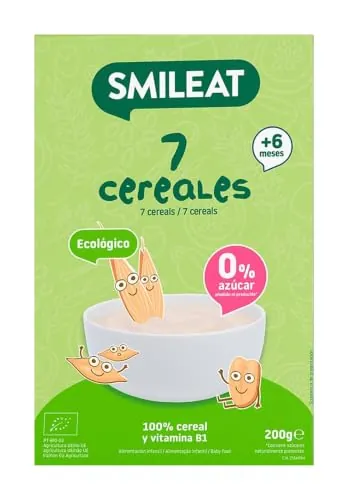 Smileat Papilla de 7 Cereales para Peques 6+ Meses, 200 g | Con trigo, espelta, avena, centeno, maíz, quinoa y arroz; textura homogénea y fácil de preparar