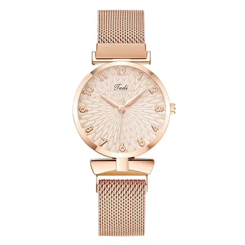 OFFCUP Reloj Analógico de Cuarzo para Mujer con Banda de Malla de Acero Inoxidable Ultra Delgado - Pulsera Informal de Moda Premium para Damas y Niñas (Plata)