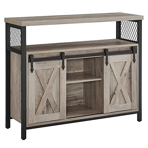 VASAGLE Aparador, Armario de Cocina, Armario de Almacenamiento, con 2 Puertas Correderas, 33 x 100 x 80 cm, Estantes Ajustables, para Salón, Greige Mélange y Negro Tinta LSC092B02