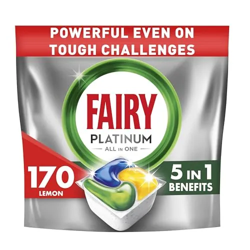 Fairy Platinum Limón, Cápsulas De Lavavajillas Todo En Uno, 170 Cápsulas, Para Los Restos Más Difíciles, Limpia Incluso La Grasa De Los Filtros