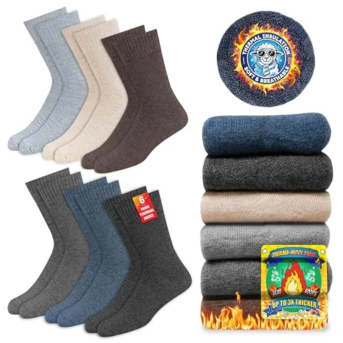 SOXCO Calcetines Térmicos para Hombres y Mujeres - Calcetines de Invierno Calientes, Paquete de 6 Pares, 43-46