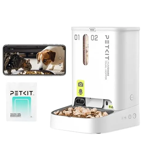 PETKIT Comedero Gato Automatico con Cámara, 5L Doble Tolva Dispensador Comida Gatos/Perros, 1080P HG, Función AI, 2.4G WiFi, Audio Bidireccional, App Control, Cuenco de Acero Inoxidable