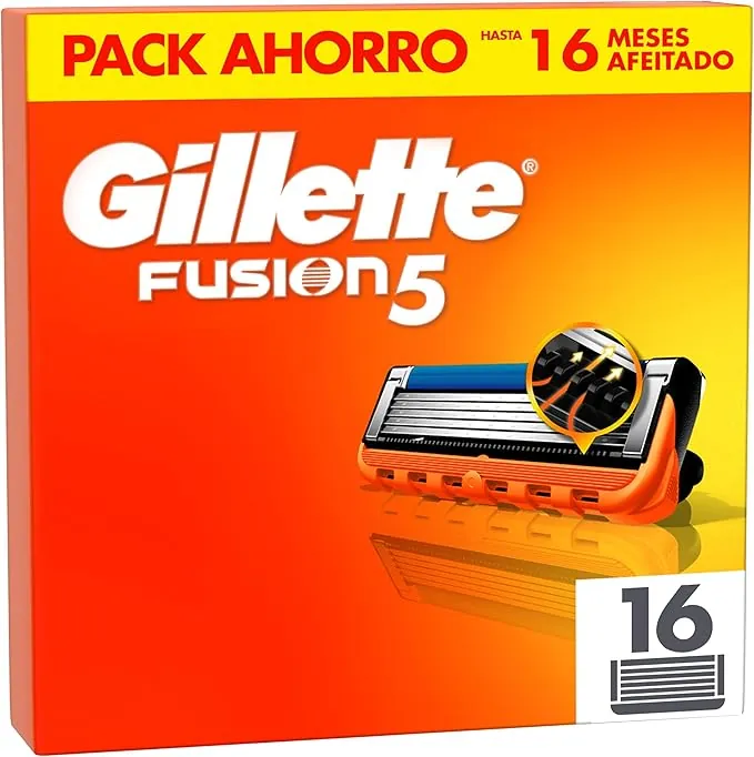 Gillette Fusion5 Pack de 16 Recambios Para Maquinillas De Afeitar, Cuchillas De Afeitar Con 5 Hojas, Banda De Gel Lubricante y Recortadora De Precisión