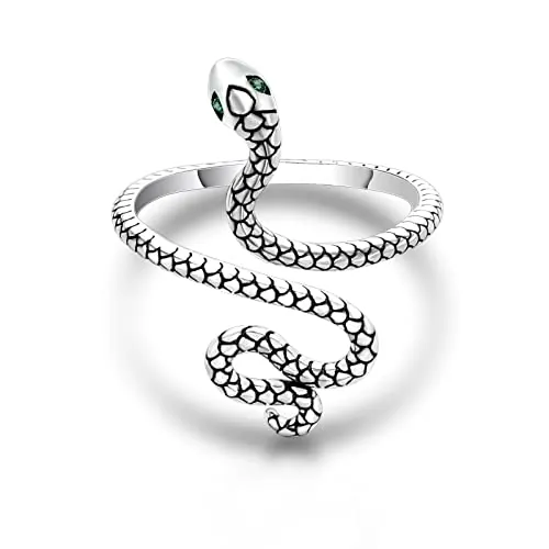 Qings Anillo De Serpiente Plata De Ley - Bonito Anillo Ajustable Con Diseño De Serpiente Anillo Abierto Con Forma De Animal Fresco Circonita Cúbica Joyería Regalos Para Mujeres Niñas