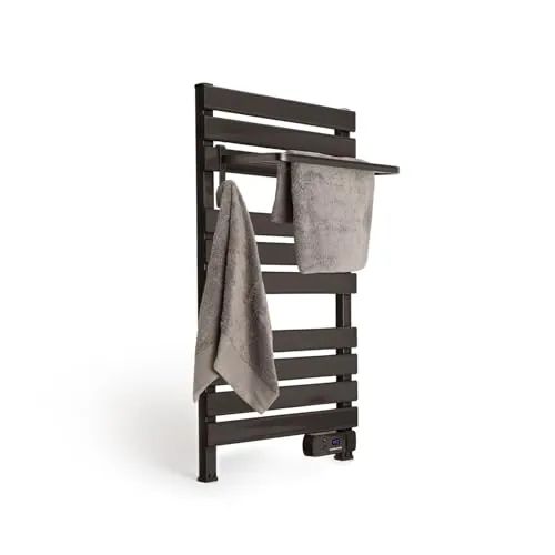CREATE / Warm Towel 500W / Toallero eléctrico Negro con Estante / 96.9x5x55 cm/para Suelo o Pared. Temporizador. Pantalla LCD. bajo Consumo