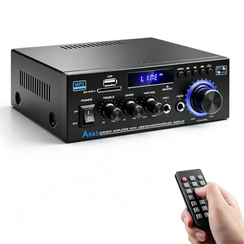 SIKKEBY HiFi Amplificador de audio 600W, AK45 Estéreo Bluetooth 5.0 Sonido digital Radio FM 2 canales Pantalla LCD Entrada SD/USB de alta fidelidad para coches domésticos