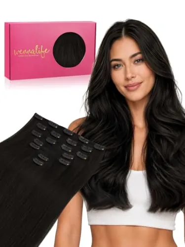 WENNALIFE Extensiones Clip Pelo Natural, 55cm 120g 7 Piezas, Negro Natural Extensiones de Clip Natural Extensiones Pelo Remy Extensiones Cabello Postizos Mujer