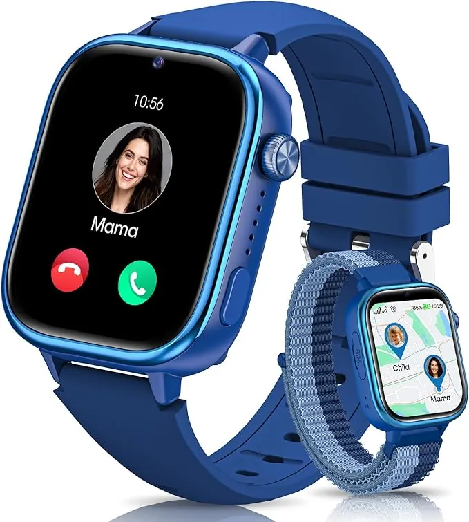 SWGOTA 4G Reloj Inteligente Niño, Smartwatch Niños con GPS y Teléfono/Videollamadas/Chat de Voz/Función SOS/Modo Escuela/IP68, Cámara Despertador Podómetro Monitor de Sueño, Regalo Niñas/Niños, Azul
