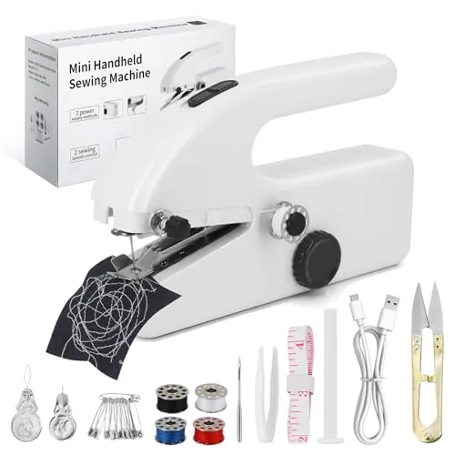 Ykall Máquina de Coser Mini Portátil Eléctrica, 2 Velocidades | Compacta, ligera, fácil de usar, costura rápida, ideal para ropa, telas, hogar y viajes. Color blanco