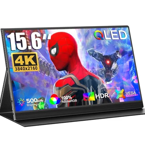 UPERFECT 4K QLED 15,6 Pulgadas Monitor Portátil 1500:1 500 Nits 100% AdobeRGB 3840 x 2160 UHD Pantalla Mate Eye-Care para PC Laptop Consola de Juegos, Cuerpo de Metal, Compatible con VESA