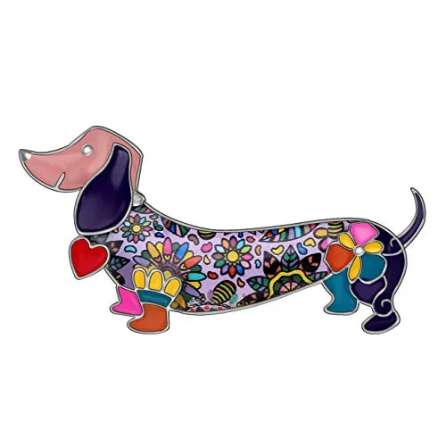 DOWAY Broche de solapa esmaltada con diseño de perro salchicha de dibujos animados, insignias, bufanda, ropa, bolsas, decoración, joyería de moda, regalo para mujeres y niñas (morado)