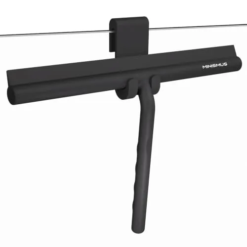 Minismus Limpiador Cristales Ducha de Silicona – Rasqueta Limpiacristales, Limpia Cristales Ducha para Superficies Impecables – Sin Necesidad de Taladrar, Soporte Incluido (Negro, 28 cm)
