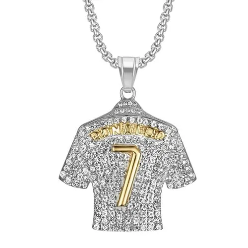 Collar número 7 – Colgante de jersey de diamante – Joya Hip Hop moderna y versátil – Regalo de cumpleaños para niño – 5,7 x 4,5 cm – Acero Titanio, 5,7*4,5cm, Acero Titanio