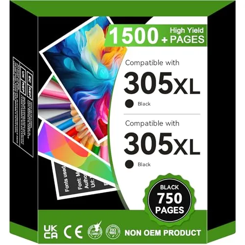 305XL Negro Cartuchos de Tinta para HP 305 Negro, para Cartuchos HP 305XL, 305 XL Tinta Impresora para DeskJet 2700, 2710, 2700e, 2720e, 2800e, 2820e, 4100e, 4120e Envy 6010, 6020e, 64xx