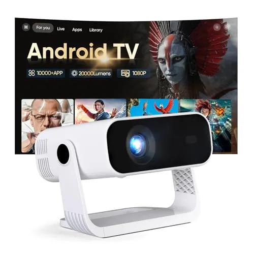 Proyector 1080P Nativo con Android 14, 4K Soportado 240 ANSI, Mini Proyector Portátil con Enfoque Eléctrico y Corrección Automática, Soporte 360° WiFi 6 Bluetooth 5.2 para Móvil PC Cine en Casa