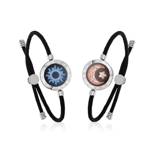 TOTWOO Pulseras Inteligentes Bluetooth para Parejas a Distancia | Emparejamiento Bluetooth 1:1 por App. Luz y vibración al tocar. Regalo romántico. Acero inoxidable 316. Serie Sol & Luna