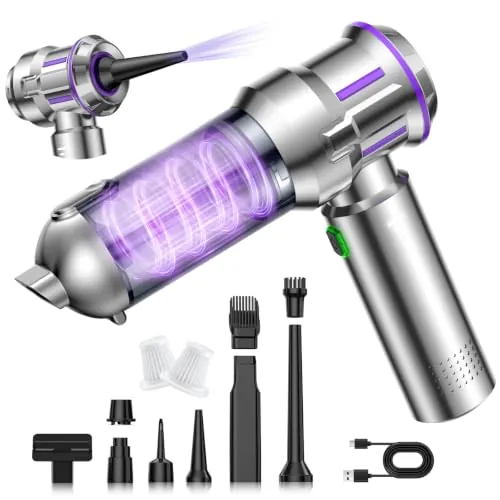 Aspiradora de Mano, 32000Pa 4 en 1 Aspirador Coche sin Cable Potente | Mini Aspirador con Descarga de Polvo Automática con un Toque, Motor sin Escobillas para Pelo de Mascotas, Coche, Hogar