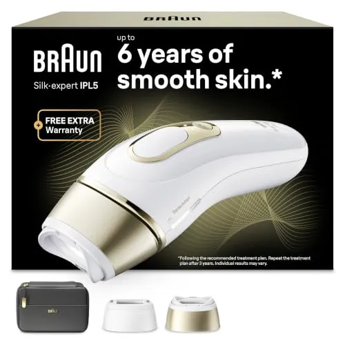Braun Depiladora Luz Pulsada Silk·expert Pro 5, PL5230, Blanco/Oro