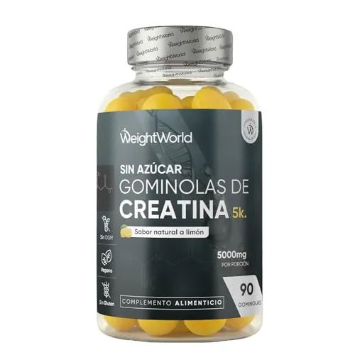 Gominolas de Creatina Monohidratada 5000mg - Gomitas Pre Entreno Sabor Limón de Creatina Monohidrato Sin Azúcar ni Gluten - Suplemento para el Gym, Sin OGM
