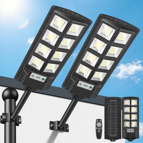 PEAKRO Farolas Solares Exteriores, 600W Potente Luz Solare Exterior con Sensor de Movimiento,Control Remoto, 6500K LED Focos Solares Exterior Impermeable Lampara Solar para Jardín Garaje, 2 Paquete