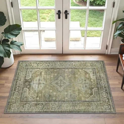 GENIMO Alfombra Salon Pelo Corto,Alfombra Cocina Lavable Antideslizante,Alfombra Pasillo de Entrada Casa,Dormitorio,Alfombra Silla Escritorio,Boho,60x90 cm