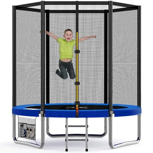 Devoko Cama Elástica Exterior para Niños Ø 183/228/305/366/427 cm, Trampolines para Niños con Malla de Zapatos, Escalera, Red de Seguridad, Capacidad de Carga 50 kg