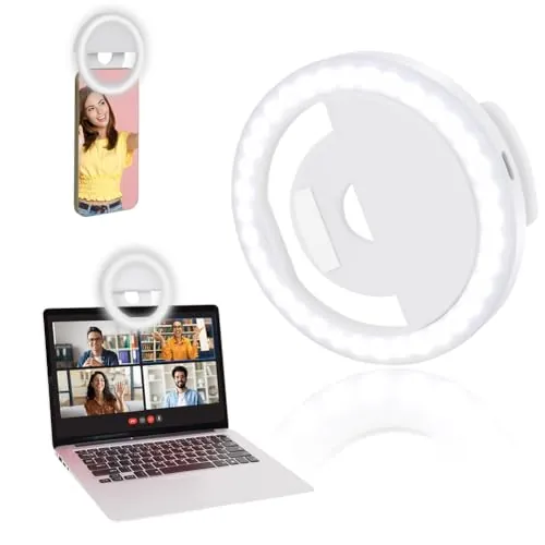 OSDUE Anillo de Luz Selfie, Recargable con Clip Aro de Luz para MóVil,Luz Blanca 3 Niveles de Brillo Y 36 LED Anillo Luminoso para Tiktok,Makeup,Autofoto,TransmisióN en Vivo,Regalos para Mujer.