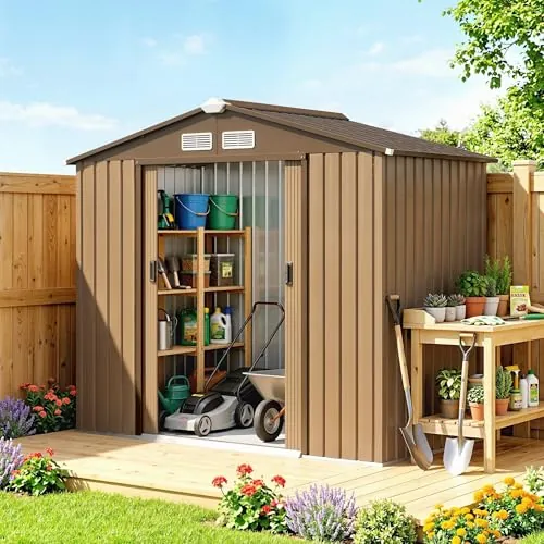 Outsunny Caseta de Jardín Exterior Metálica 2,5 m² 213x130x185 cm Caqui